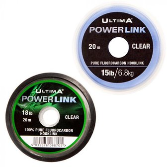 Ultima PowerLink, 100 % pure Fluorocarbon hooklink, 20m 15lb, clear