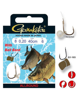 Gamakatsu Allround onderlijnen met baitband, G1-103#8-,0.20mm, 40cm,  6 st