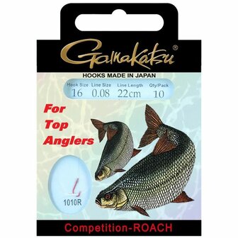 Gamakatsu 22 cm comp. Roach, haakmodel 1010red; # 18, nylon 0,08, 10st