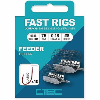 Ctec fast Rig, feeder, 75 cm, red classic haak #8,10 of12.    10st